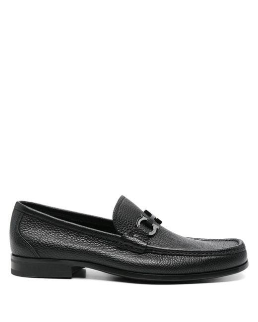 Ferragamo Black Grained Leather Gancini Loafers for men