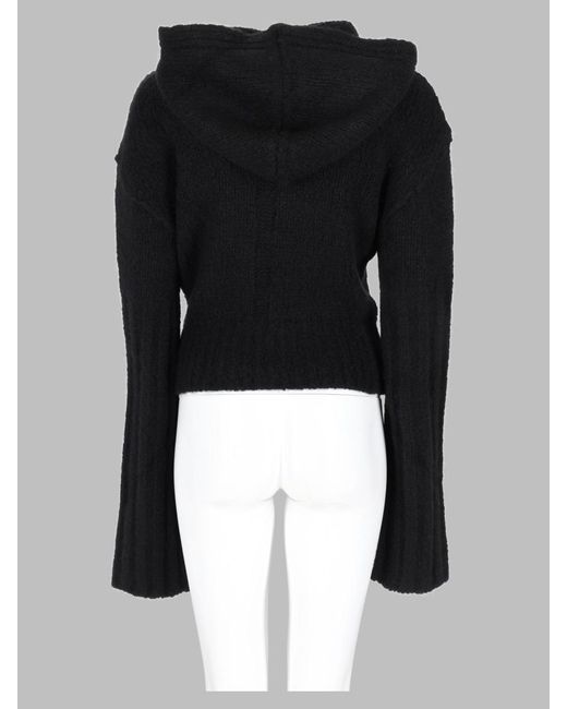 Rick Owens Black Cropped Hooded Sweater With Long Flared Sleeves