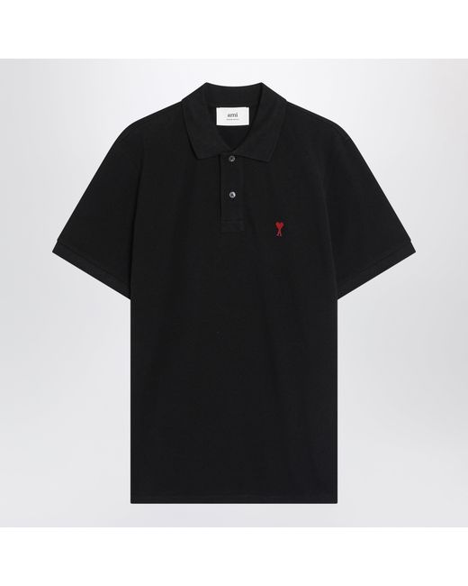 AMI Black Ami De Coeur Polo Shirt for men