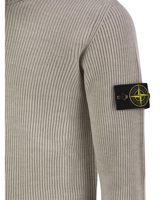 Stone Island Gray Crew-Neck Jumper With Ribbed Edges for men