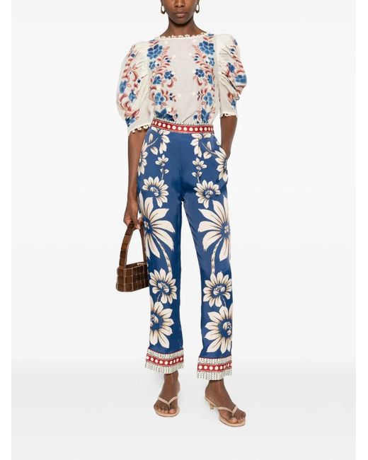 Farm Rio Blue Luna Silk Trousers