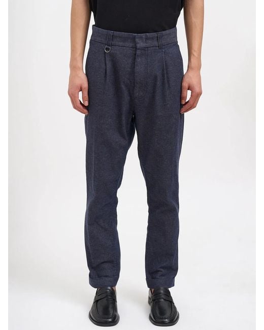Paolo Pecora Blue Cotton And Linen Pants for men