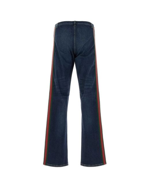 Gucci Blue Denim Flared Web Stripe Jeans for men