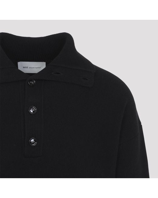 AMI Black High Buttoned Collar Sweater for men