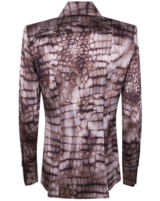 Elisabetta Franchi Purple Alligator-Print Satin Shirt
