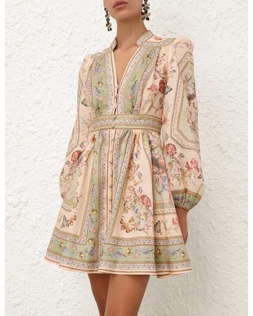 Zimmermann Natural Roselight Plunge Mini Dress