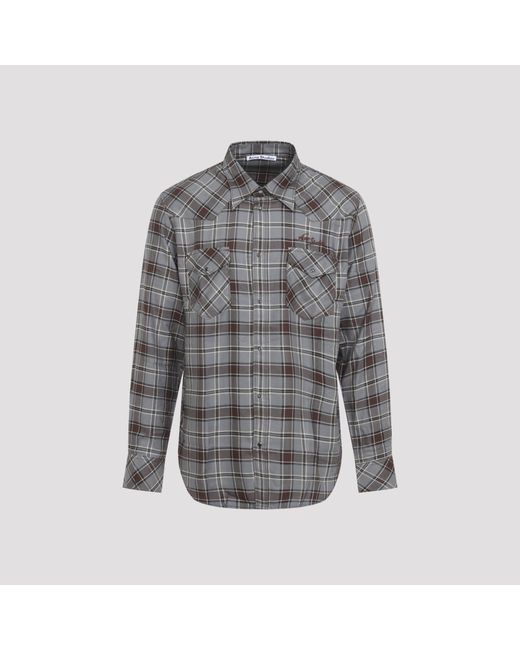 Acne Gray Flannel Check Shirt for men