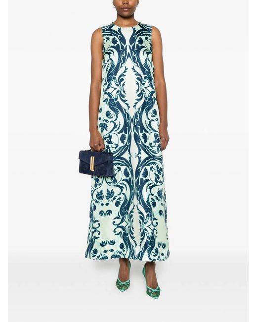 F.R.S For Restless Sleepers Blue Printed Silk Dress