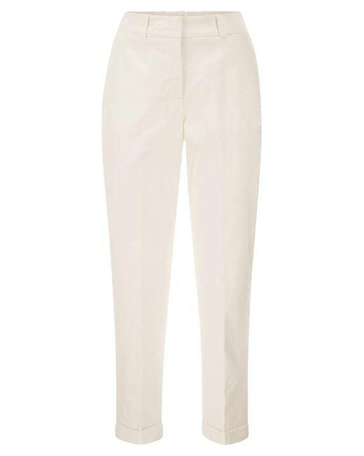 Peserico White Stretch Cotton Tapered Trousers With Elasticated Waistband