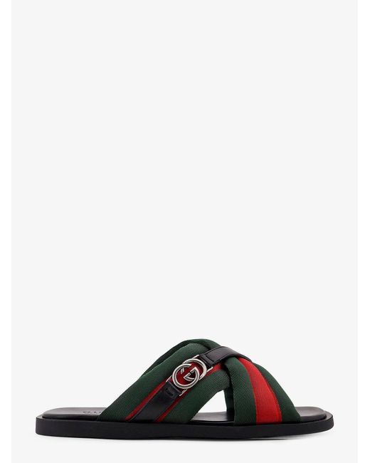 Gucci Black Sandals With Web Detail And Gg Incrocio for men