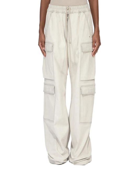 Rick Owens White Mini Cargo Short With Drawstring Waistband