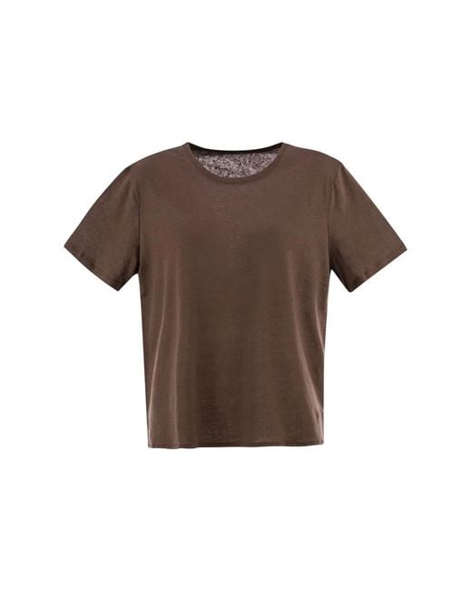 Majestic Brown Linen Crew-Neck T-Shirt
