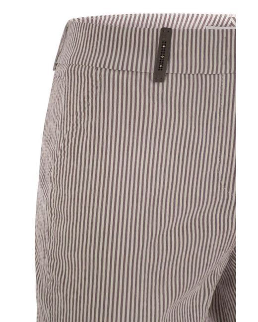 Peserico Gray Seersucker Cotton Cigarette Trousers
