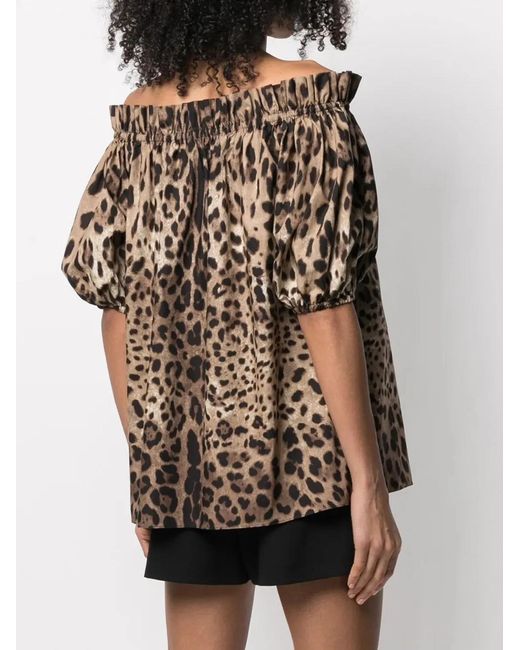 Dolce & Gabbana Brown Dolce & Gabbana Leopard Print Poplin Short-Sleeved Top