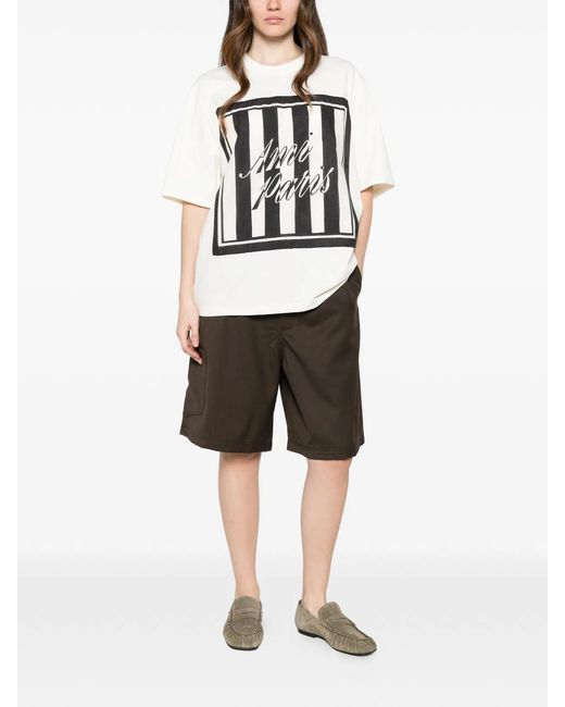 AMI White Logo-Print Striped-Patch T-Shirt for men