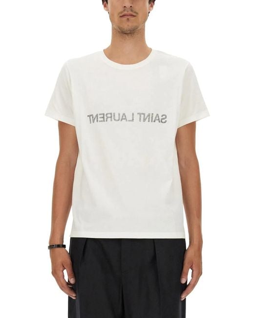 Saint Laurent White Inverted Logo T-Shirt for men