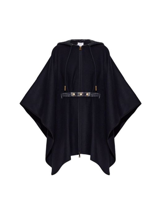 Moncler Blue Hooded Cape Jacket With Zipper