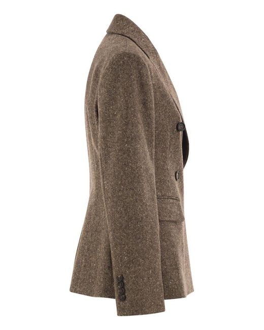 Brunello Cucinelli Brown Double-Breasted Tailored Wool Blend Blazer