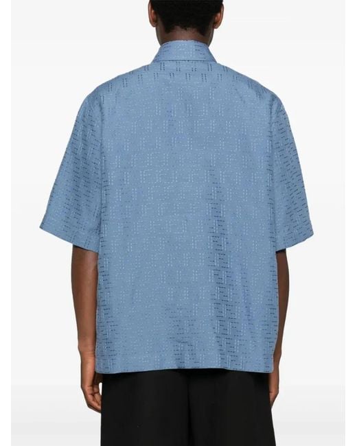 Fendi Blue Cerulean Linen Blend Shirt for men