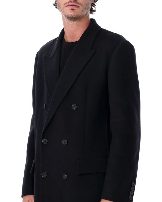 Saint Laurent Black Double-Breasted Wool Coat for men