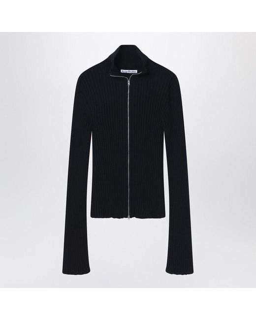Acne Black Ribbed Zip Cardigan