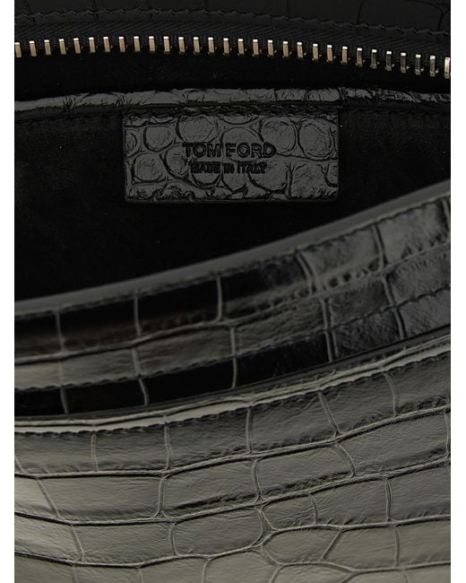 Tom Ford Black Croc Print Leather Clutch Bag for men