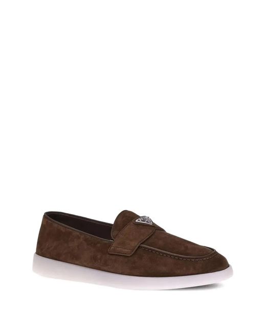 Prada Brown Soft Suede Loafers for men