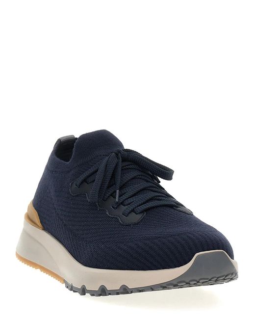 Brunello Cucinelli Blue Knitted Sneakers for men