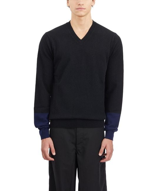 Comme des Garçons Men's Blue Wool V Neck Sweater