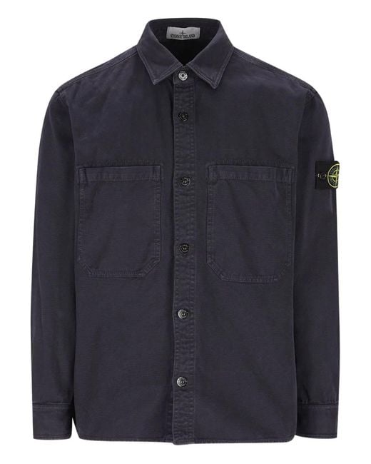 Stone Island Blue Patch-Pockets Badge Shirt for men