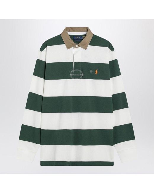 Polo Ralph Lauren Green Cream Striped Classic Fit Polo Shirt for men