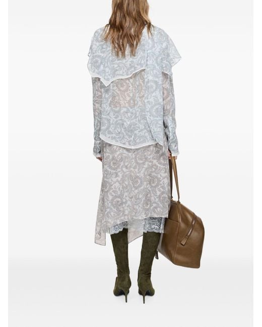Acne Blue Paisley Print Silk Shirt