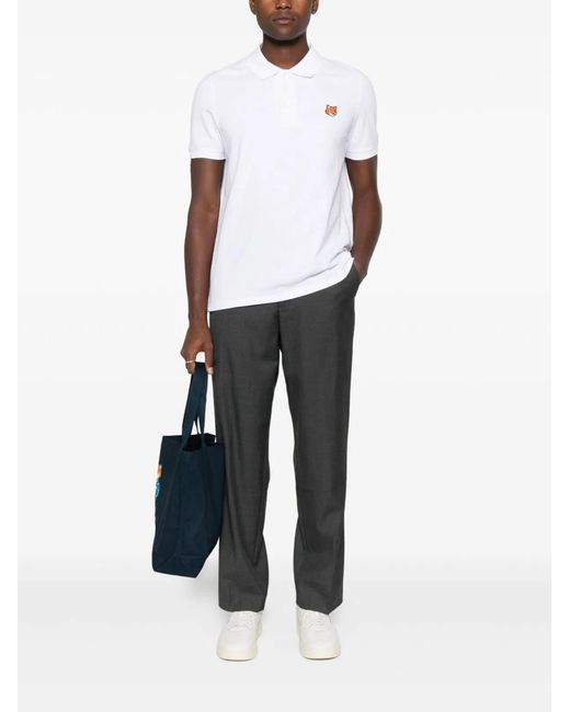 Maison Kitsuné White Maison Kitsuné Fox Head Cotton Polo Shirt for men