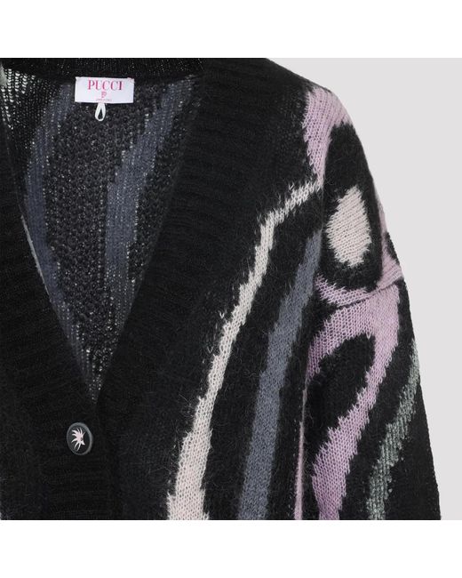 Emilio Pucci Black Embroidered Mohair Blend Oversize Cardigan