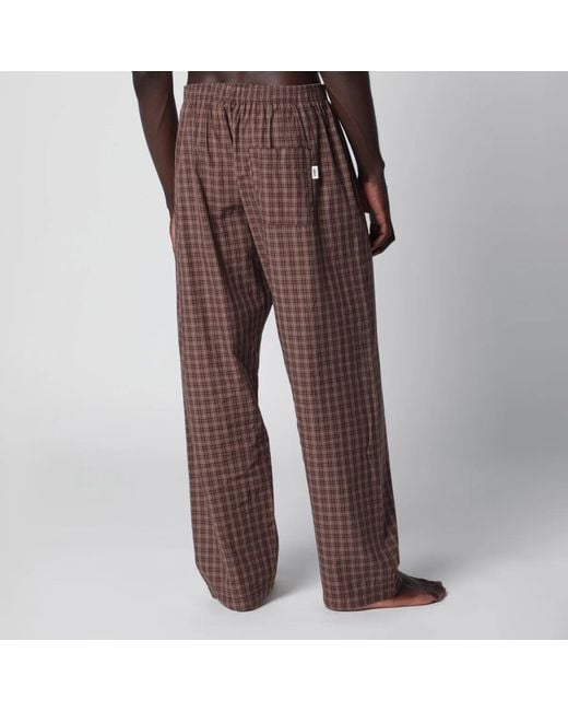 Tekla Brown Serra-Colored Cotton Pajama Pants With Check Pattern for men