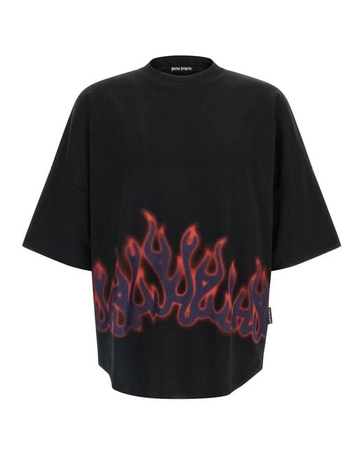 Palm Angels Black 'Flames' T-Shirt for men