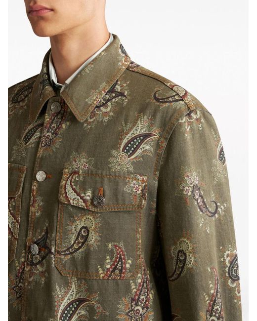 Etro Green Printed Cotton Shirt for men