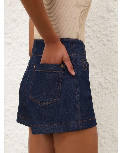 Zimmermann Blue Awaken Braided-Trim Shorts