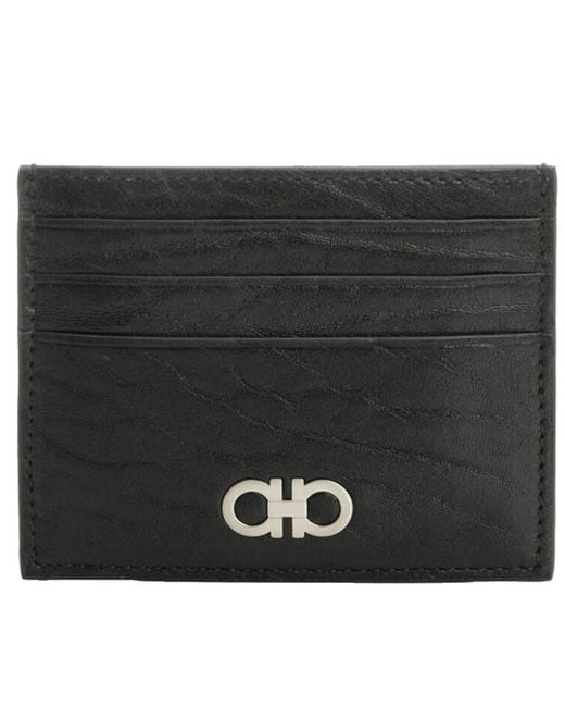 Ferragamo Black Leather Gancini Ornament Wallet for men
