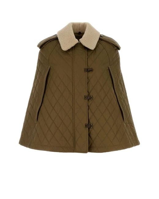 Burberry Green Quilted Shirt Collar Jacket