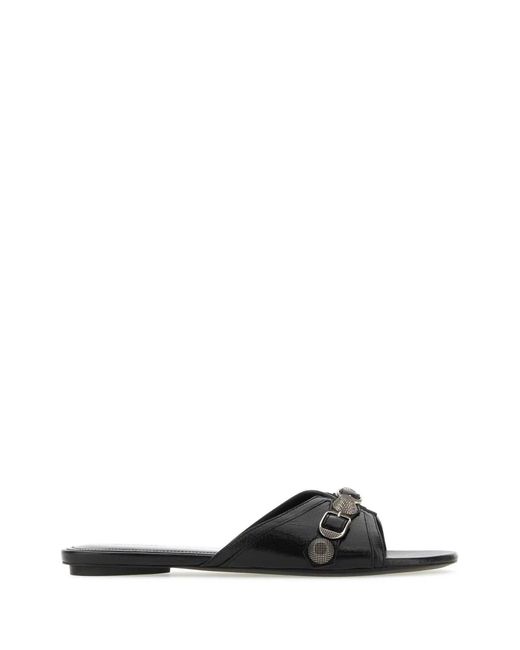 Balenciaga Black Leather Slippers