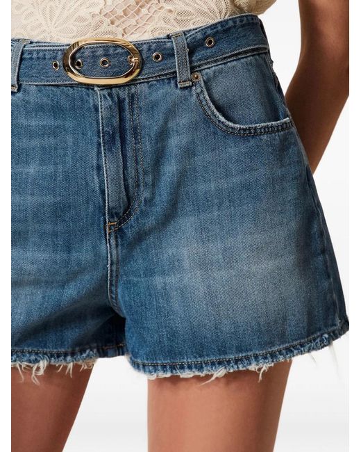Twinset Blue Frayed Hem Denim Shorts