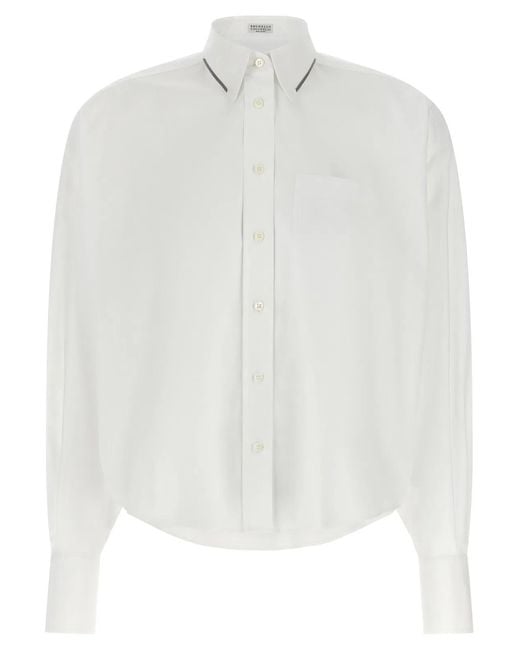 Brunello Cucinelli White 'Shiny Trim' Shirt