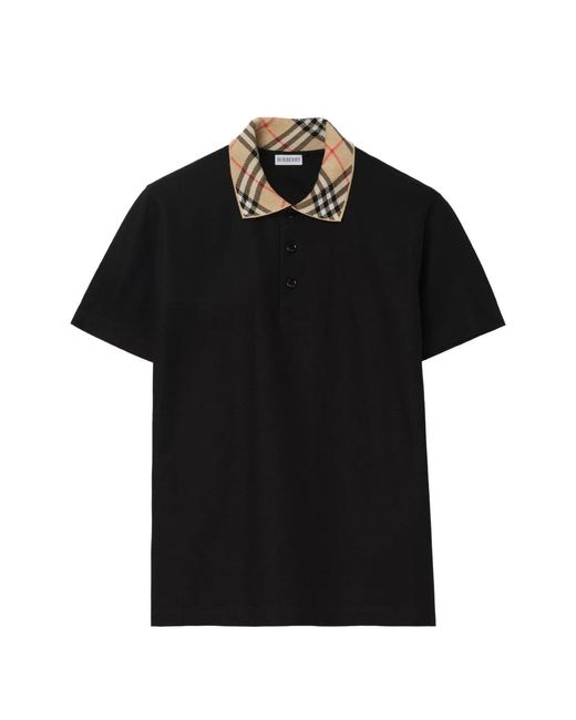Burberry Black Check Collar Polo Shirt for men