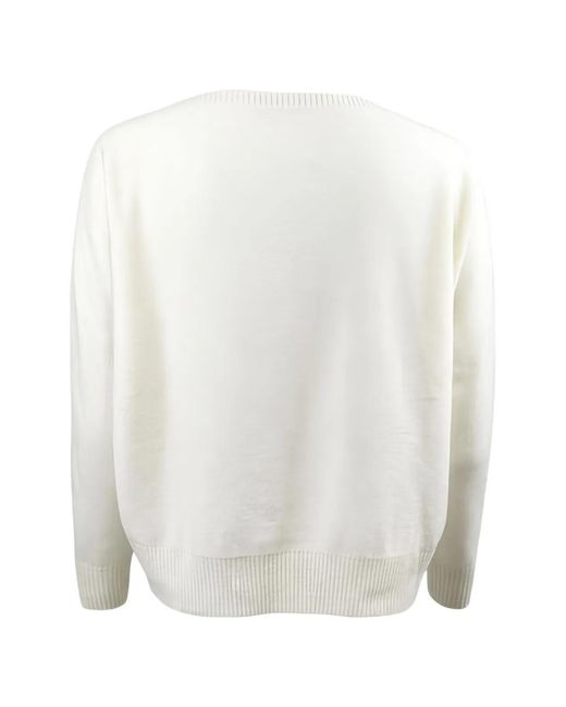 D.exterior White Off- Relaxed Fit Round Neck Sweater