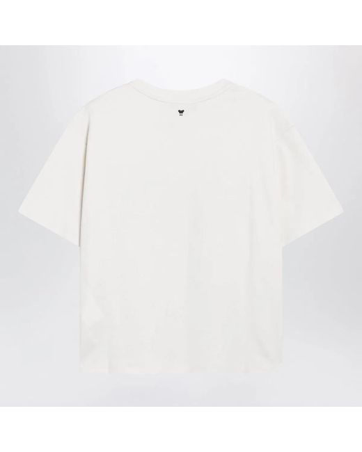 Weekend by Maxmara Blue Écru Cotton Jersey Tshirt With Embroidery