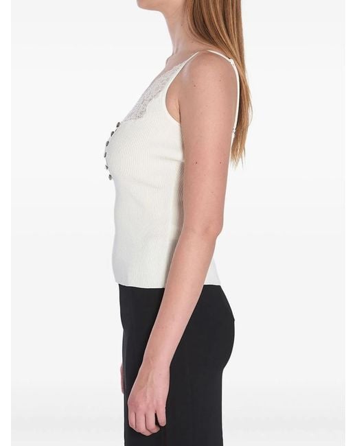 Self-Portrait White V-Neck Buttoned Top