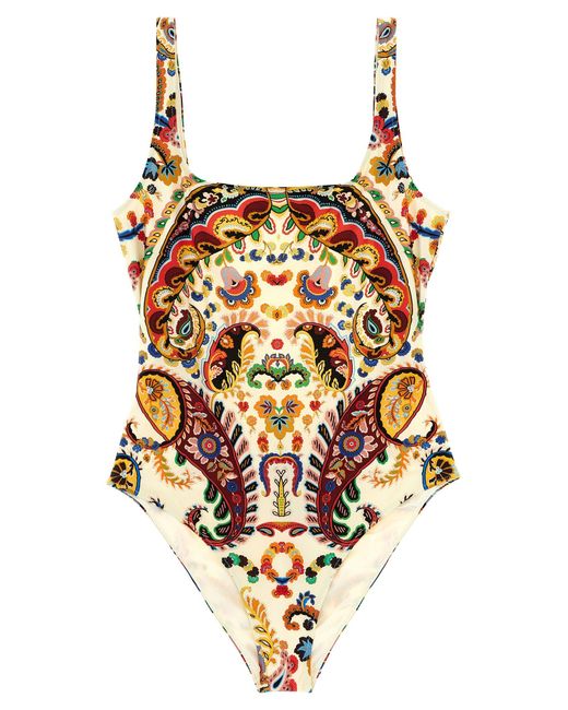 Etro White Floral Paisley One-Piece Swimsuit