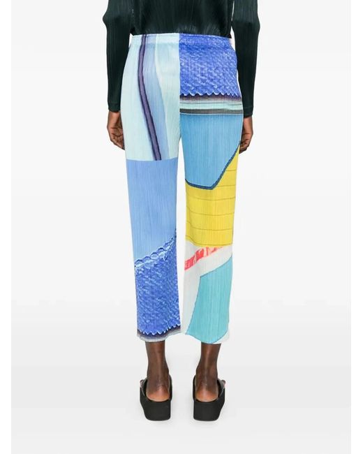 Pleats Please Issey Miyake Blue Pleats Please By Issey Miyake "City Collage" Trousers