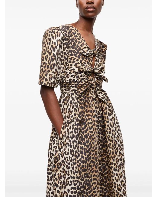 Ganni Brown Leopard Printed Cotton Dress